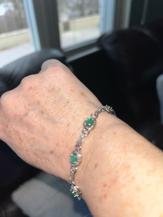 Macy's Jewelry - Macy Precious Gemstones Emerald Bracelet 7 1/2 in SS EM 2 DIA 1/4 OVL Send Offer